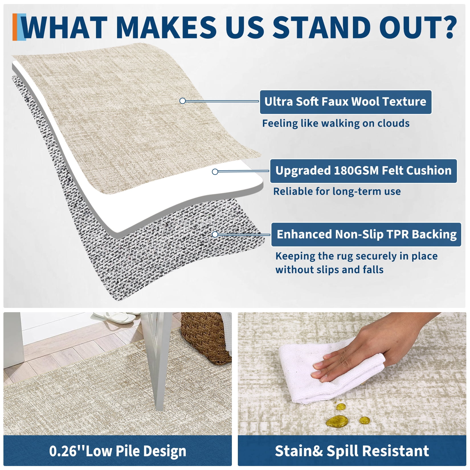 Area Rugs, Washable Large Rugs for Living Room Bedroom, Low Pile Soft Carpet, Modern Abstract Neutral Design, Non Slip & Non Shedding Foldable Floor Mats for Home Decor