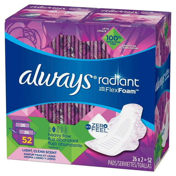 Always Radiant Pads with FlexFoam, Heavy Flow (52 ct.)