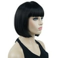 thumbnail image 5 of Short Bob Wig with Flat Bangs for Lady Women, Straight Synthenic Wigs for Cosplay Daily Party, 8 inch, Natural Black, 5 of 10