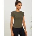 thumbnail image 3 of Camiseta de entrenamiento LOMON de manga corta para mujer, color negro/verde militar, talla M, 3 of 4