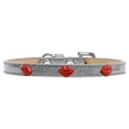 thumbnail image 1 of Red Glitter Lips Widget Dog Collar Silver Ice Cream Size 16, 1 of 1