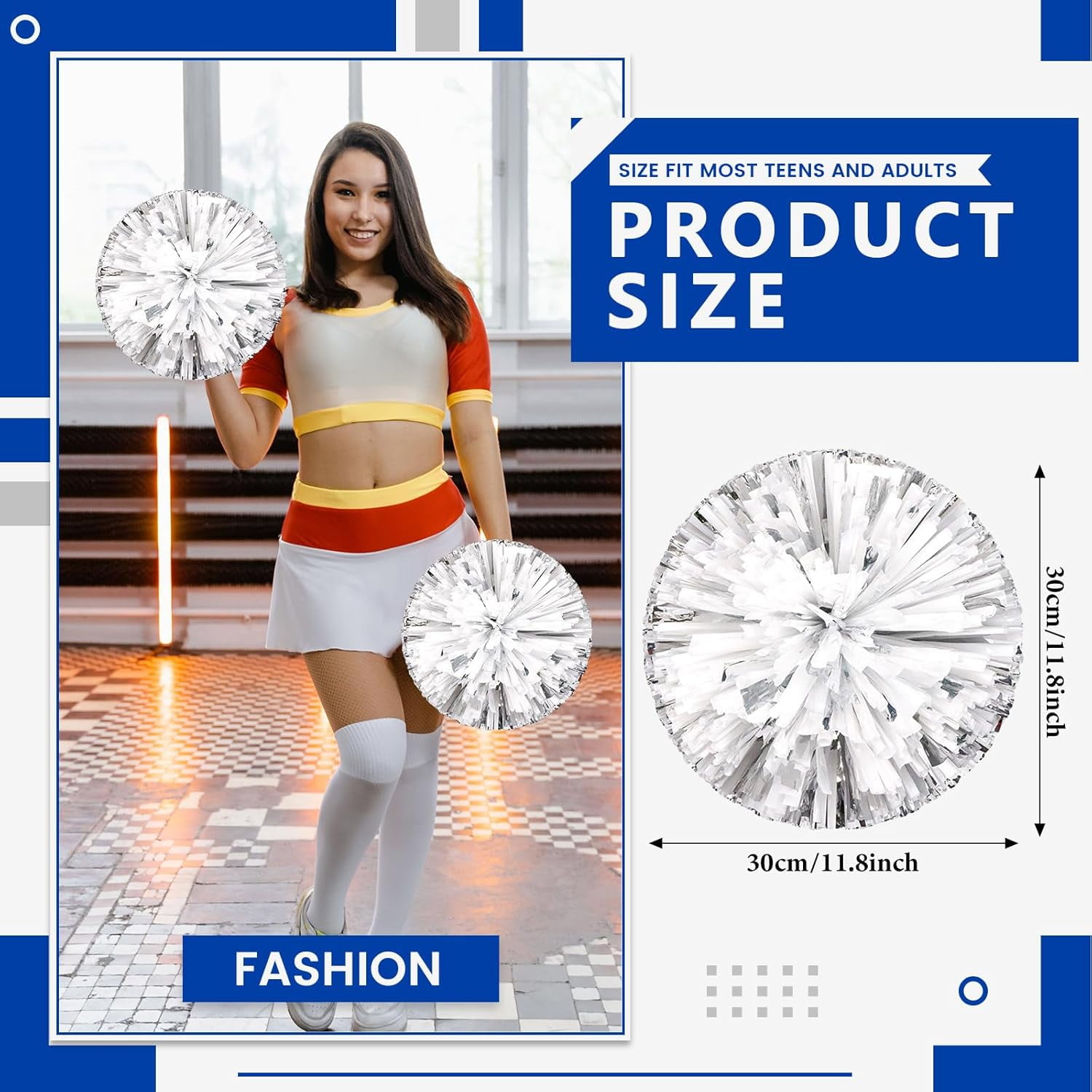 20 PCS Metallic Cheerleading Pom Pom for Team Spirit Sports Dance Cheering Kids Adults-Ring Style