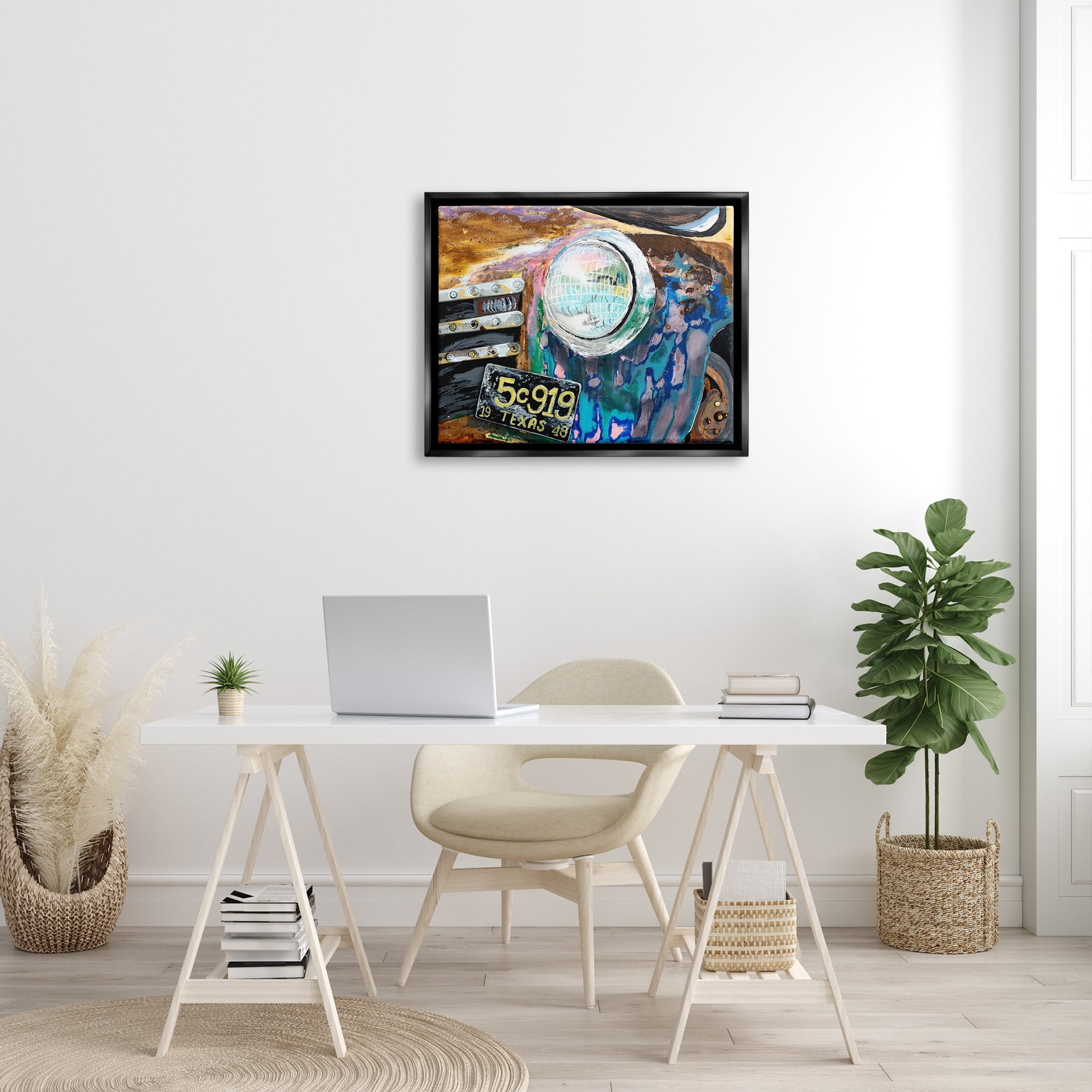 Stupell Industries Up-Close Texas Car Headlight Modern Street Style Painting Jet Black Floating Framed Canvas Print Wall Art, Design by Stacy Gresell