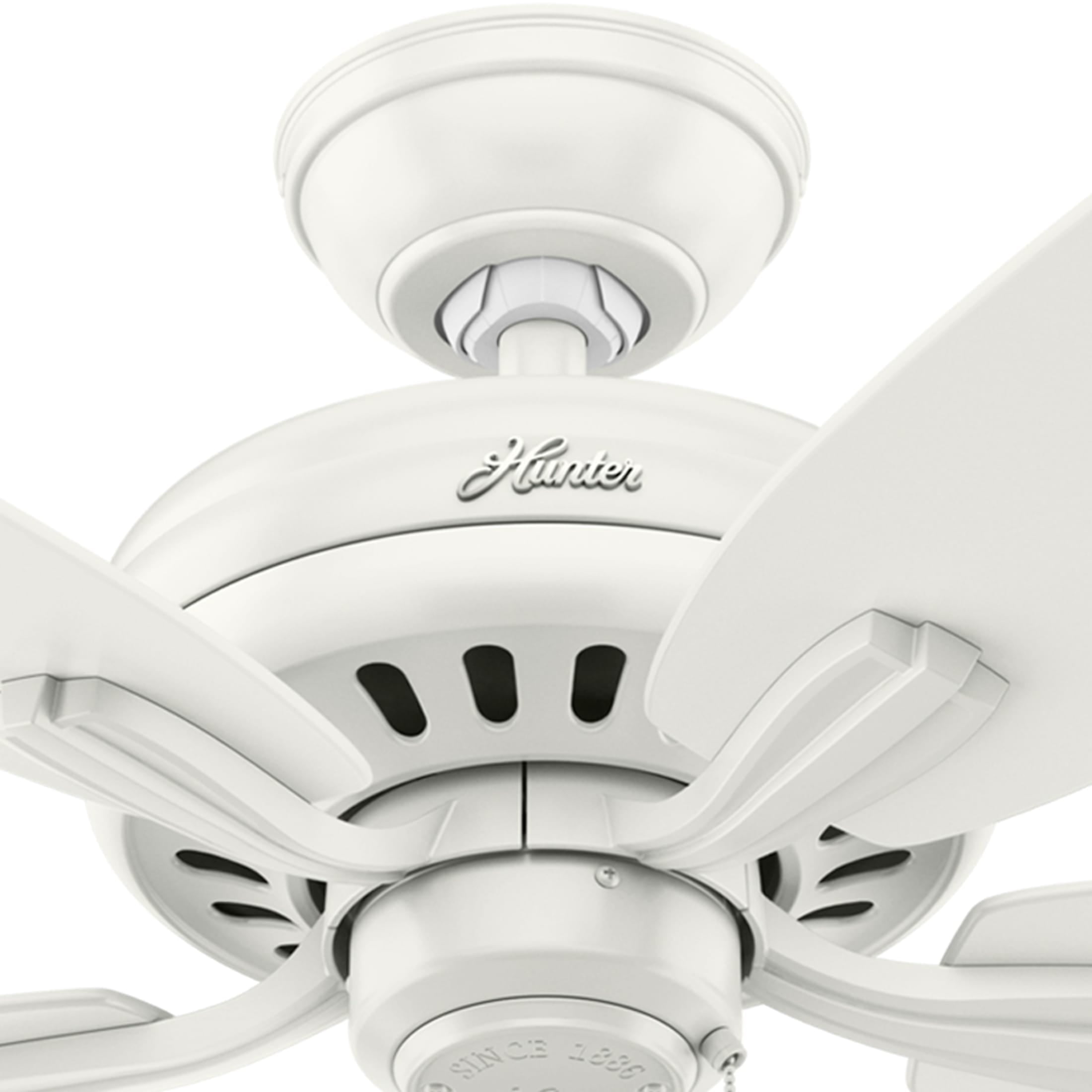 Hunter 52 inch Indoor Ceiling Fan No Light with Pull Chain - White Ceiling Fan without Light, Standard Mount, 5 Blades, For Bedroom, Living Room, or Kitchen, Quiet - Newsome 53319, Fresh White