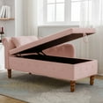 thumbnail image 3 of Chaise Lounge with Storage & Pillow, Modern Velvet Upholstered Rolled Arm Sofa Chair with Nailhead Trim for Living Room, Bedroom (Left Armrest-Pink), 3 of 8