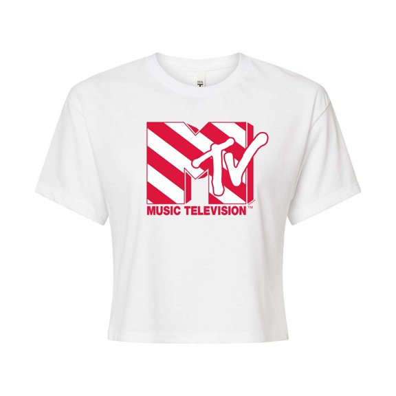 MTV - Candy Cane  - Juniors Cropped Cotton Blend T-Shirt