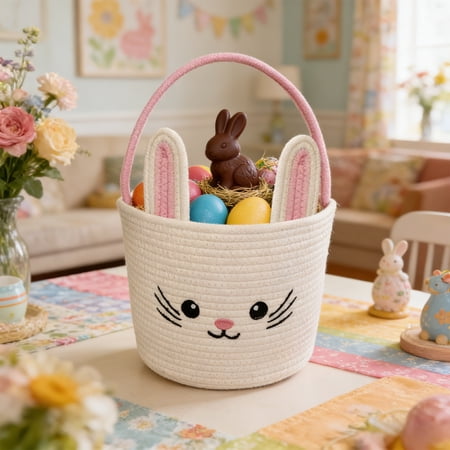 Homekingdee Easter Storage Basket – Hand-woven Rabbits-shaped Holiday Decorative Basket for Easter Home Party Decor