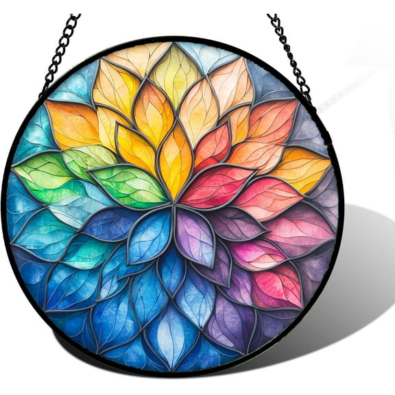 Stained Glass Window Hanging, Colorful Flower Petals Sun Catchers Diamond Glass Panel Hangings Suncatcher Decor for Birthday for Women, Men, Wife, Aunt, and Mom