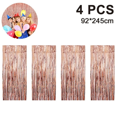 Image of Metallic Photo Booth Backdrop Tinsel Door Curtains for Wedding Birthday Bridal Shower Baby Shower Bachelorette Christmas Party Decorations Rose gold