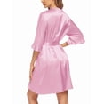 thumbnail image 4 of Avidlove Women's Satin Robe Ruffle Sleeve Short Belted Kimono Bathrobe Valentine Lingerie Bridesmaids Sleepwear, 4 of 7