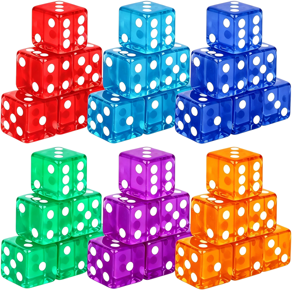 BESTSKY 36 Piece 19Mm Casino Style Craps Dice Sets Acrylic Translucent D6 Dice Bulk Square Rounded Edge for Casino Craps Table Games and Board Games Party Bar Entertainment
