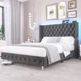 thumbnail image 1 of Queen LED Upholstered Velvet Diamond Button Tufted Bed Frame with USB & Type-C,Dark Grey - Queen Size, 1 of 21