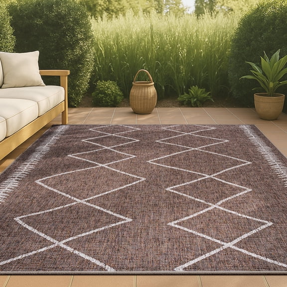JONATHAN Y SANTA MONICA 5 x 8 Area Rug, Derya Tribal Diamond Trellis - Brown/Beige, SMB129B-5