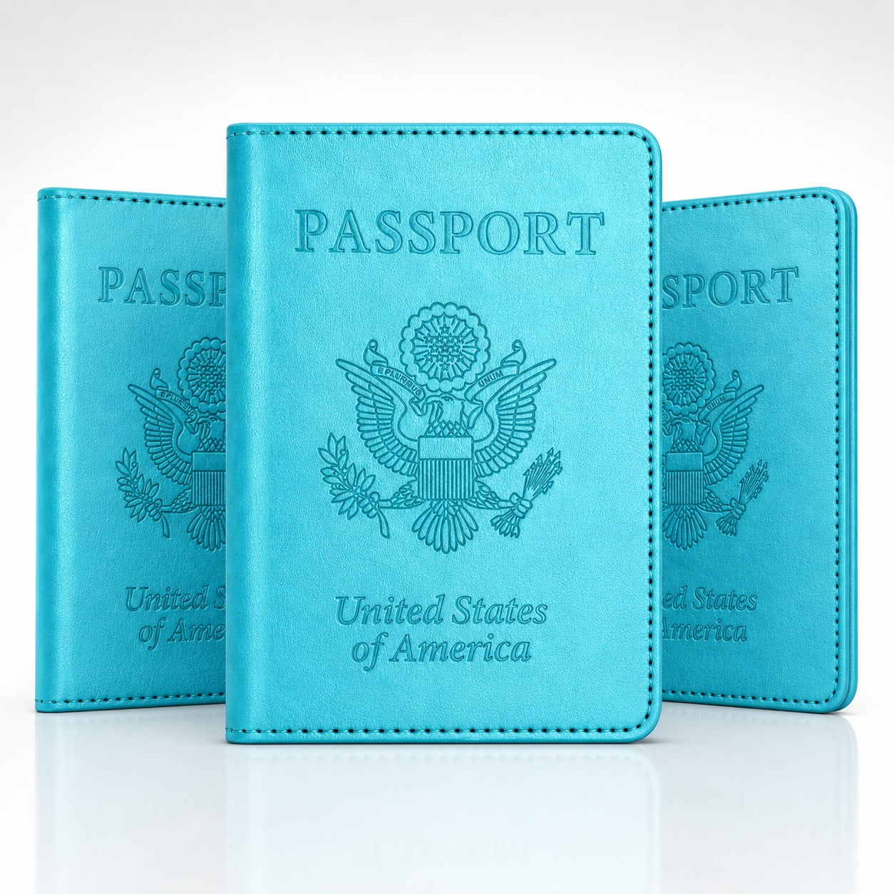 DEZEN Premium Leather Passport Holder and Vaccine Card Holder - Travel Wallet - Sky Blue - Pack 3