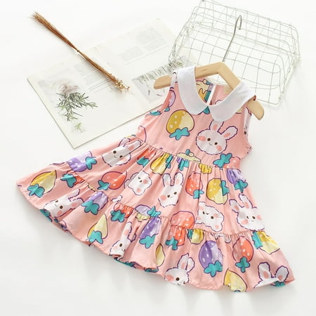 

WHLBF Toddler Kids Baby Girls Dress Cute Sleeveless Sweet Flower Print Ruffle Dress Pink 2-3Years(2-3Years)