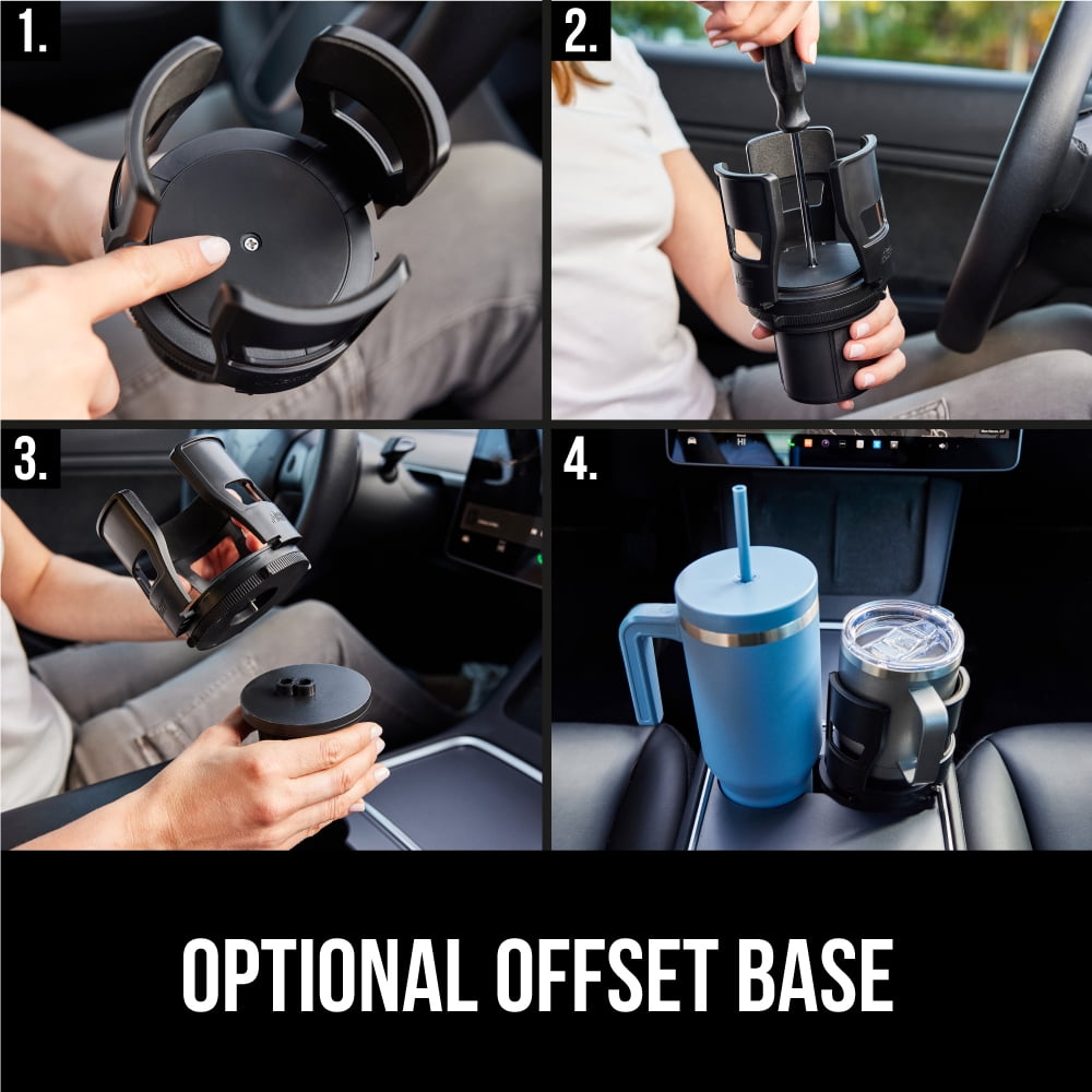 GORILLA GRIP Car Cup Holder Expander, Fits 18 to 48 oz Water Bottles, Coffee Mugs, Black