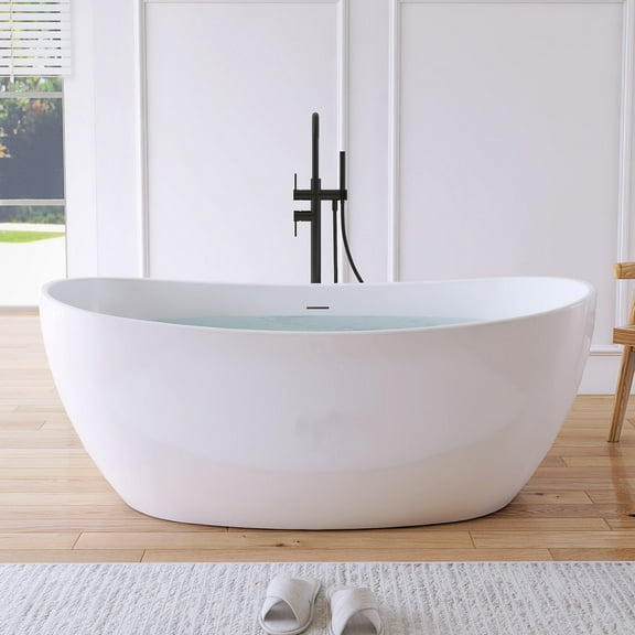 MEDUNJESS Acrylic Freestanding Tub 60"-Luxury Spacious, Modern Deep Soaker Bathtub,White
