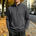 thumbnail image 5 of Hngshg Mens Sweatshirts Trendy Quarter Zip Stand Neck Solid Color Tops Long Sleeve Pocket Pullover Sweatshirts, 5 of 6