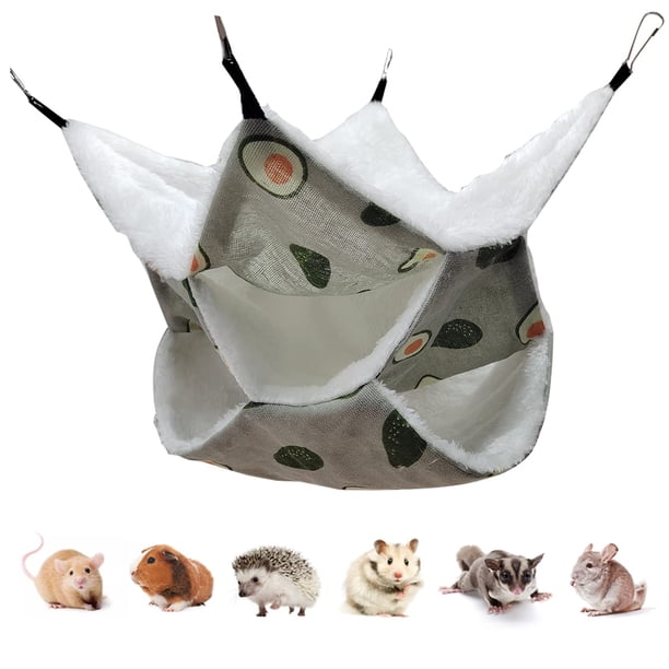 Hamaca planeadora de azúcar de triple capa, hamaca con jaula para mascotas pequeñas, accesorios para jaula planeadora de azúcar, cama para hámster, cama para animales (aguacate)