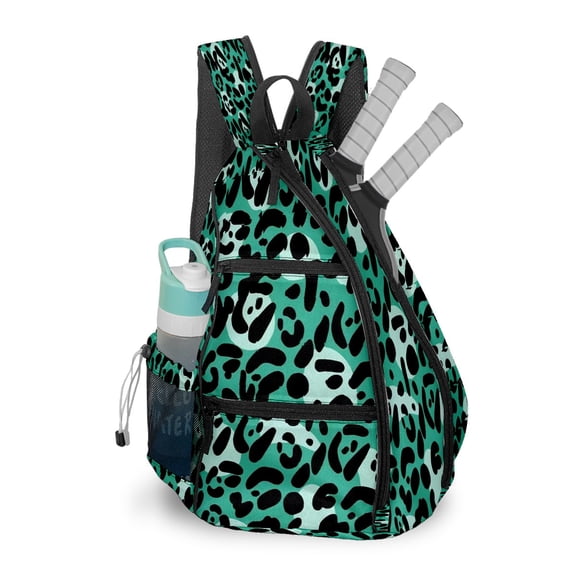 Pickleball Shoulder Bag for Men and Women - Fence Hook - Crossbody Backpack with Water Bottle Holder Leopard Print