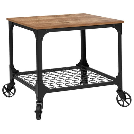 3ds Flash Card Flash Furniture Grant Park Rustic Wood Grain and Industrial Iron Kitchen Serving and Bar Cart ()