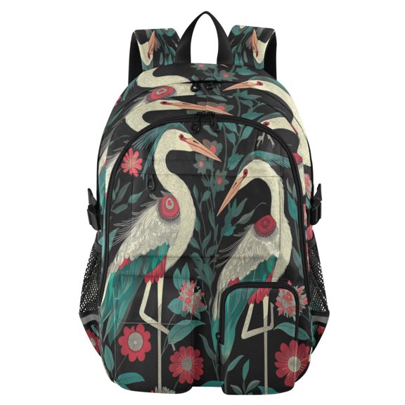 Large Capacity Student Backpack, 14 Inch Laptop Backpack, Wear-Resistant Polyester Travel Backpack with Reflective Strips for Commuting Outdoor Two Cranes