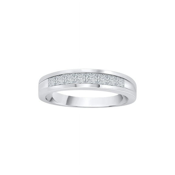 Channel Set Princess Cut Diamond Wedding Band in 10K White Gold (1/2 cttw, H-I, I2-I3)
