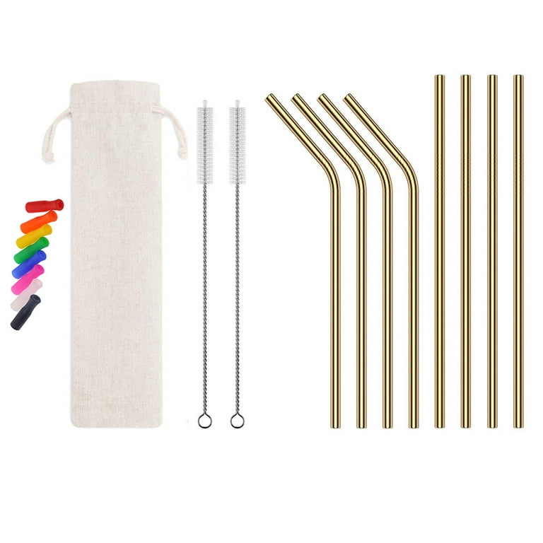 100pcs Stainless Steel Drinking Straw Wholesale Reusable Straw Gold Metal  Straws Food Grade Juicy Party Straws Brush Set Bar