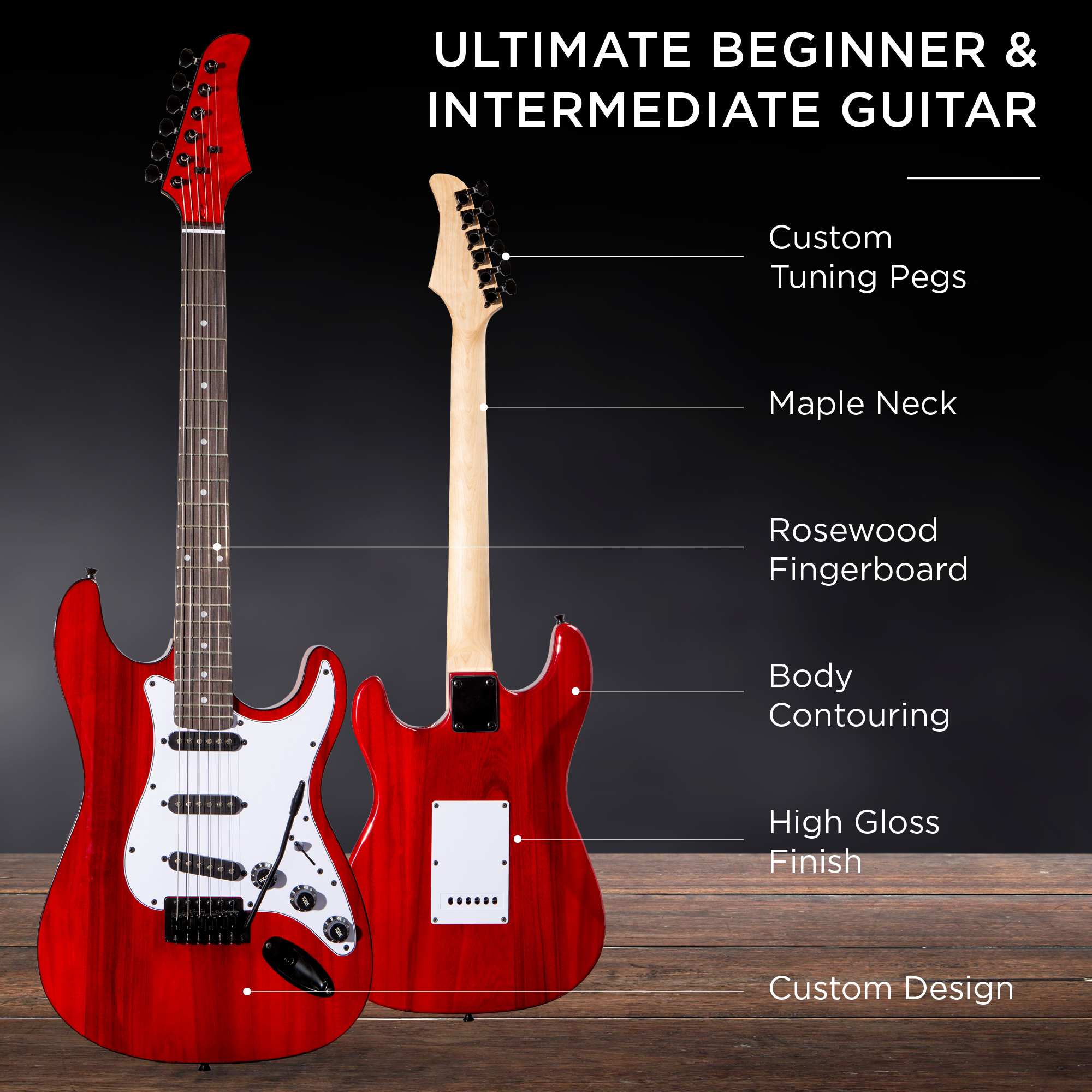 Best Choice Products 39in Full Size Beginner Electric Guitar Kit with Case, Strap, Amp, Whammy Bar - Cherry Red - image 3 of 6