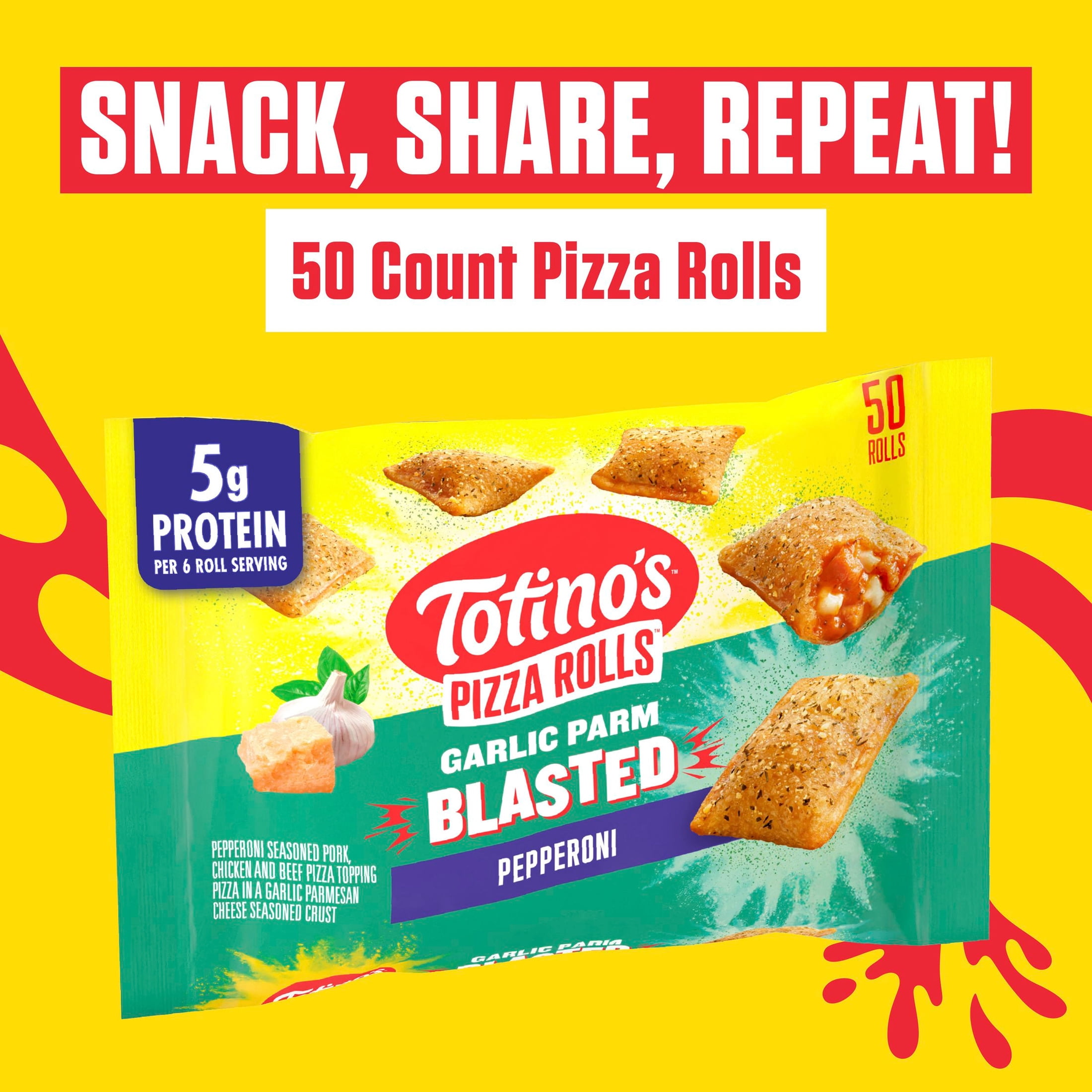 Totino's Pizza Rolls, Garlic Parm Blasted Pepperoni, Frozen Appetizers, 50 Rolls, 25.2 oz
