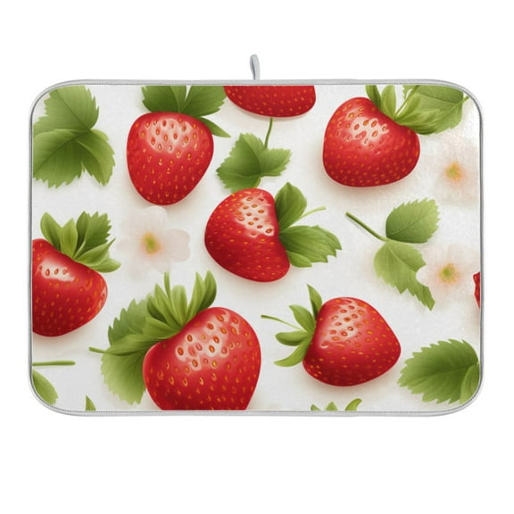 Cute Strawberry Fruits Dish Drying Mat for Kitchen Counter 16x18 In Absorbent Microfiber Reversible Mats Dish Drainer Protector Rack Pad for Coffee Bar Table