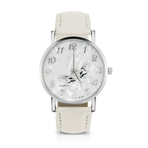Reloj de cuarzo con correa de cuero PU a la moda, relojes de pulsera analógicos para mujer, color blanco