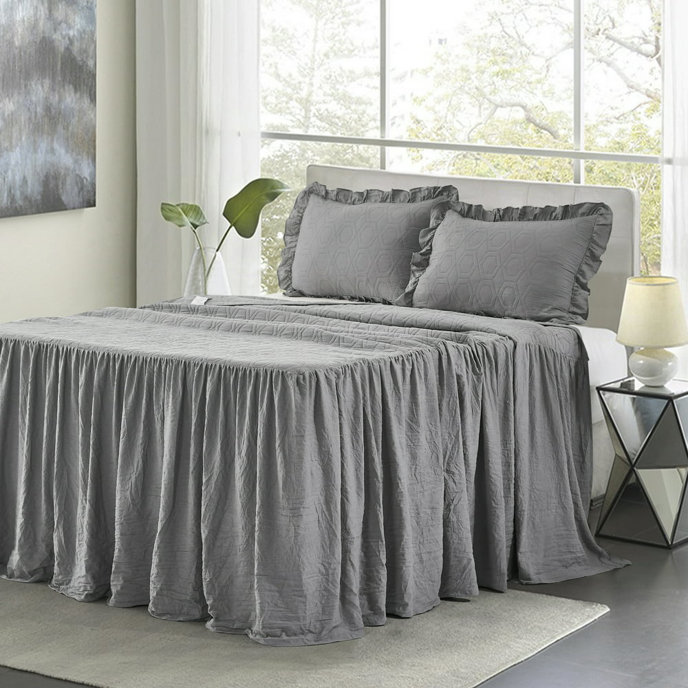 EleganHome Pinsonic Ruffle Skirt Quilt/Bedspread/Coverlet with 2 Shams ...