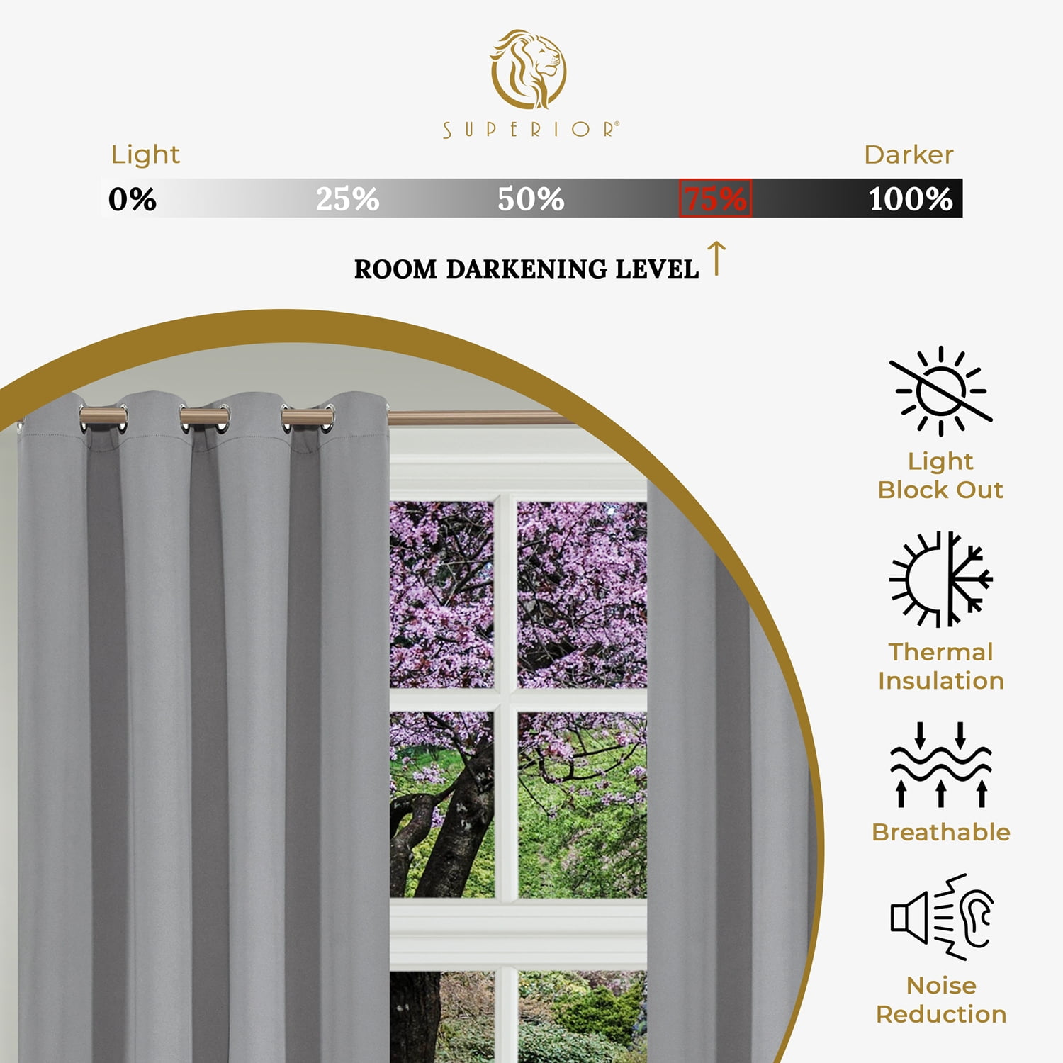 Superior Solid Blackout Curtain Set of 4, 42" x 63", Silver