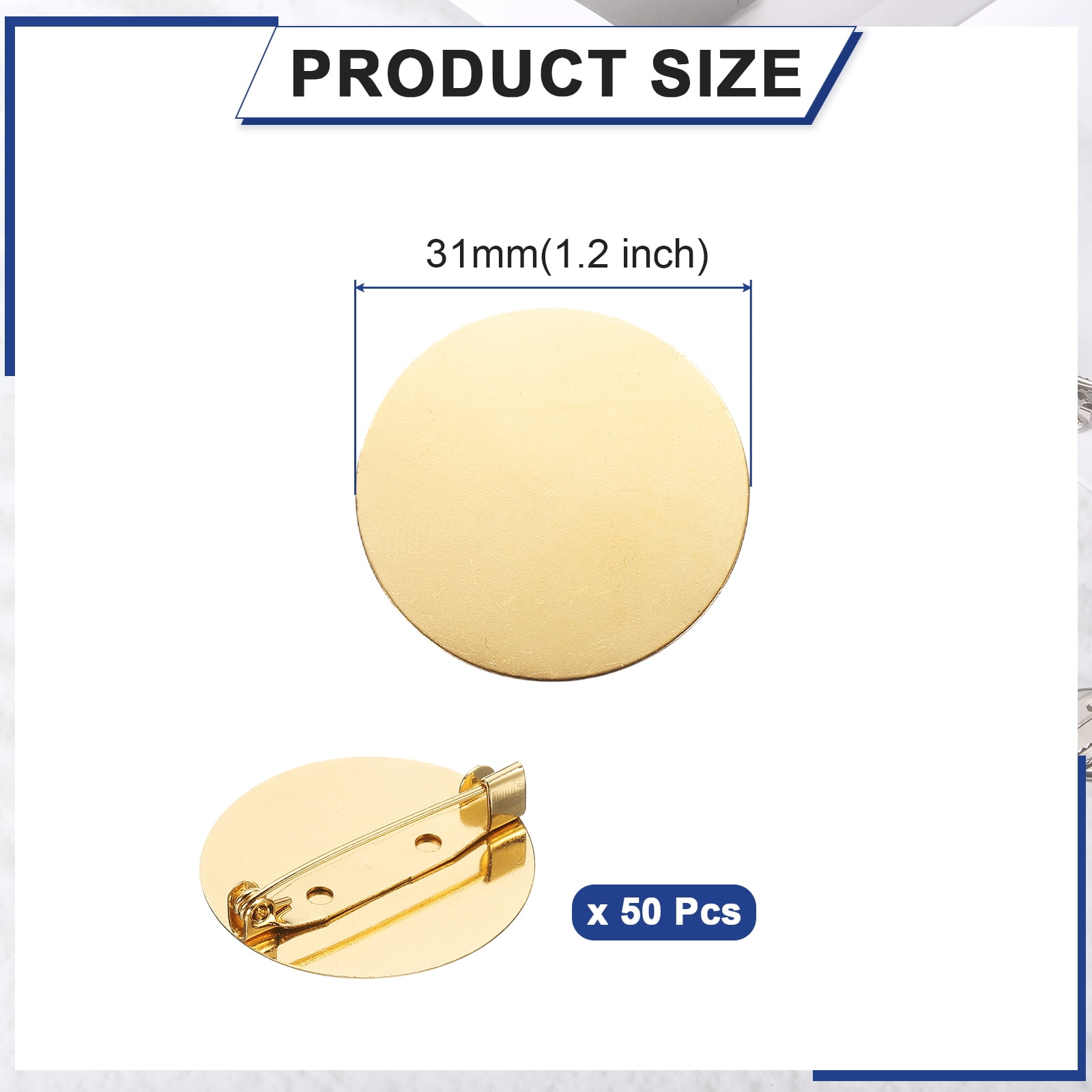 Unique Bargains Brooch Blank Round Trays with Pin Jewelry Making Crafts Gold 1.2"