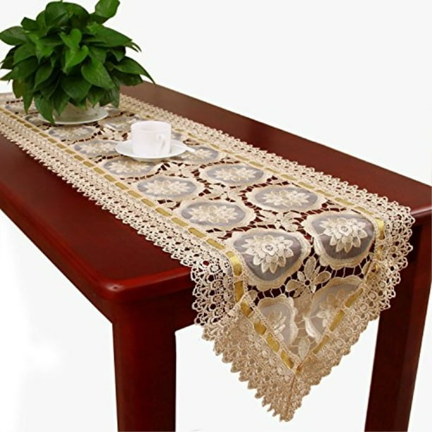 Beige Lace Table Runners And Dresser Scarves 16 X 60 Inch