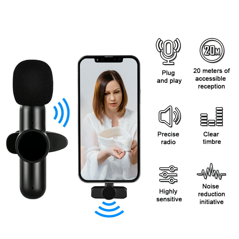 Lavalier Wireless Microphone Audio Video Recording Mini Mic For  Android/iphone