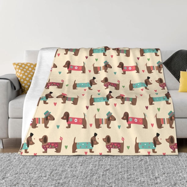 Fotbe Dachshund Dog Puppy Manta de Franela con Estampado, Manta Ultrasuave para Cama, Sofá, Auto, Hipoalergénica y Antibolitas-50"x40"