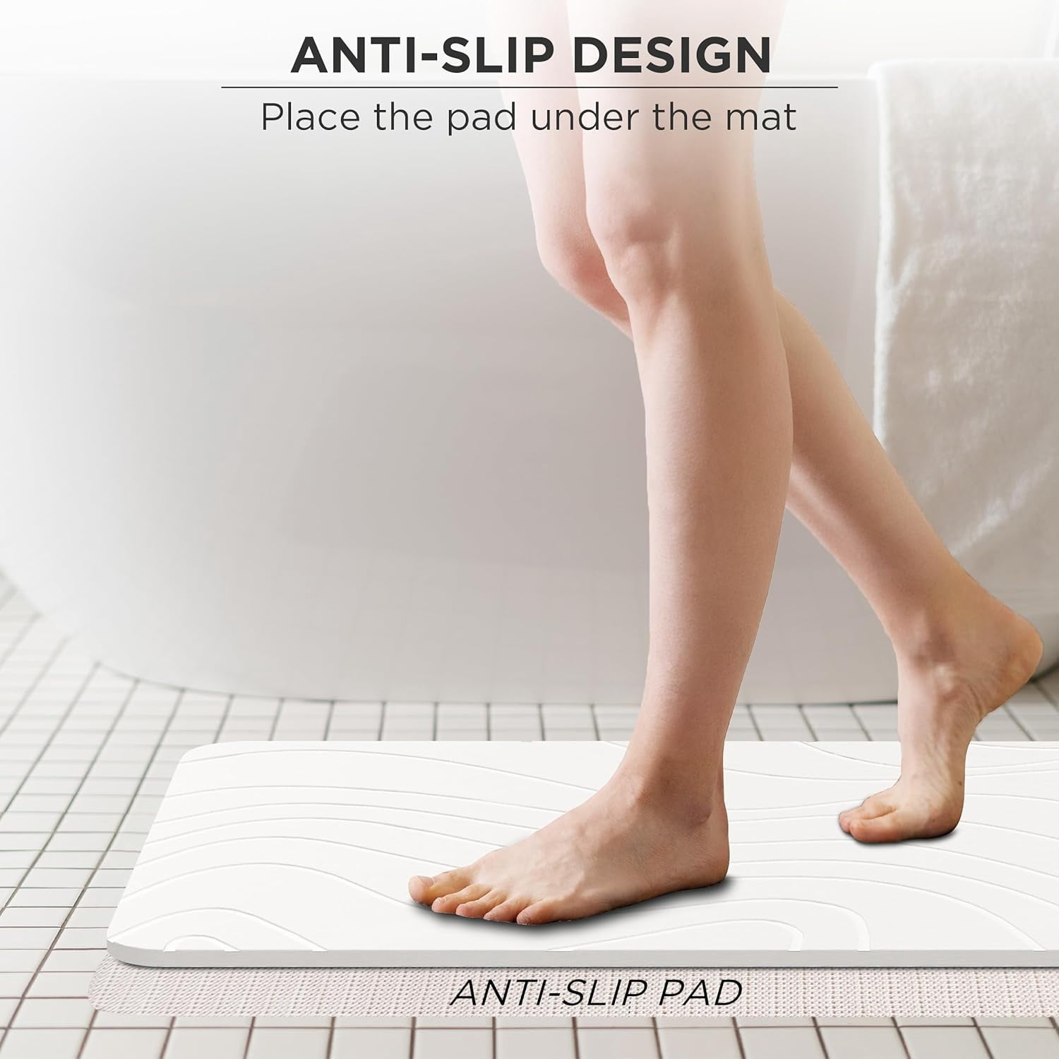 HBlife Stone Bath Mat, Diatomaceous Earth Bath Mat Bathmat, Non Slip Super Absorbent Quick Drying Diatomite Stone Bath Shower Mat for Bathroom, 23" x 15", White