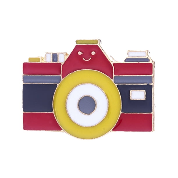 Broche para blusa con cámara retro, esmaltado, estilo caricaturizado