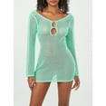 thumbnail image 2 of FEORJGP Women's Knit Crochet Mini Dress Ladies Sexy Elegant Dress Long Sleeve Sheer Dress Solid Color Cutout Front V-Neck Backless Dress Streetwear for Summer, 2 of 9