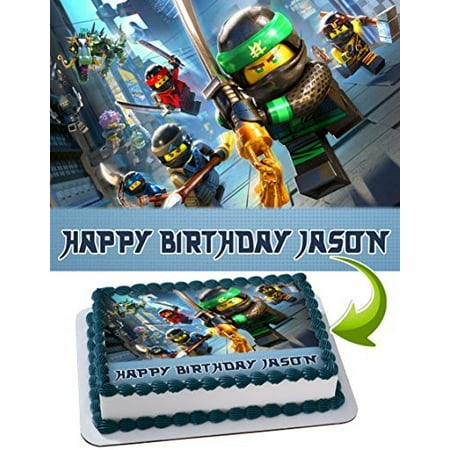 Logo Cake Decoration - LEGO NINJAGO Edible Cake Topper Personalized Birthday 1/4 Sheet Decoration Custom Sheet Birthday Frosting Transfer Fondant Image