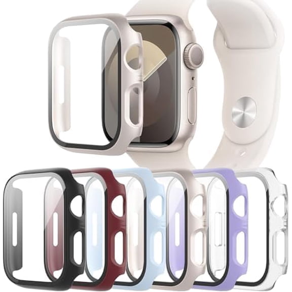 6‑Pack Protective Case with Built‑in Screen Protector, Hard PC Full‑Coverage Watch Cover Accessories for Apple Watch SE3 SE2 SE, Series 6 5 4, 40mm Smart Watch