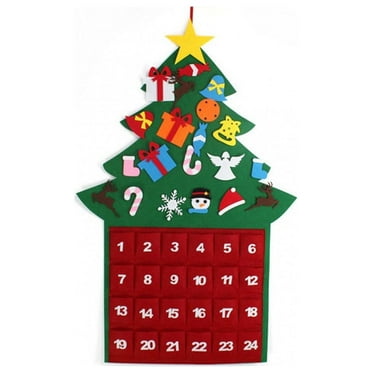 Zmeidao Christmas Tree Advent Calendar, 24 Days Countdown to Christmas Felt Fabric Advent Calendar with 24 Pockets, Holiday Decoration Wall Door Hanging Decor Gift for Kids Adults