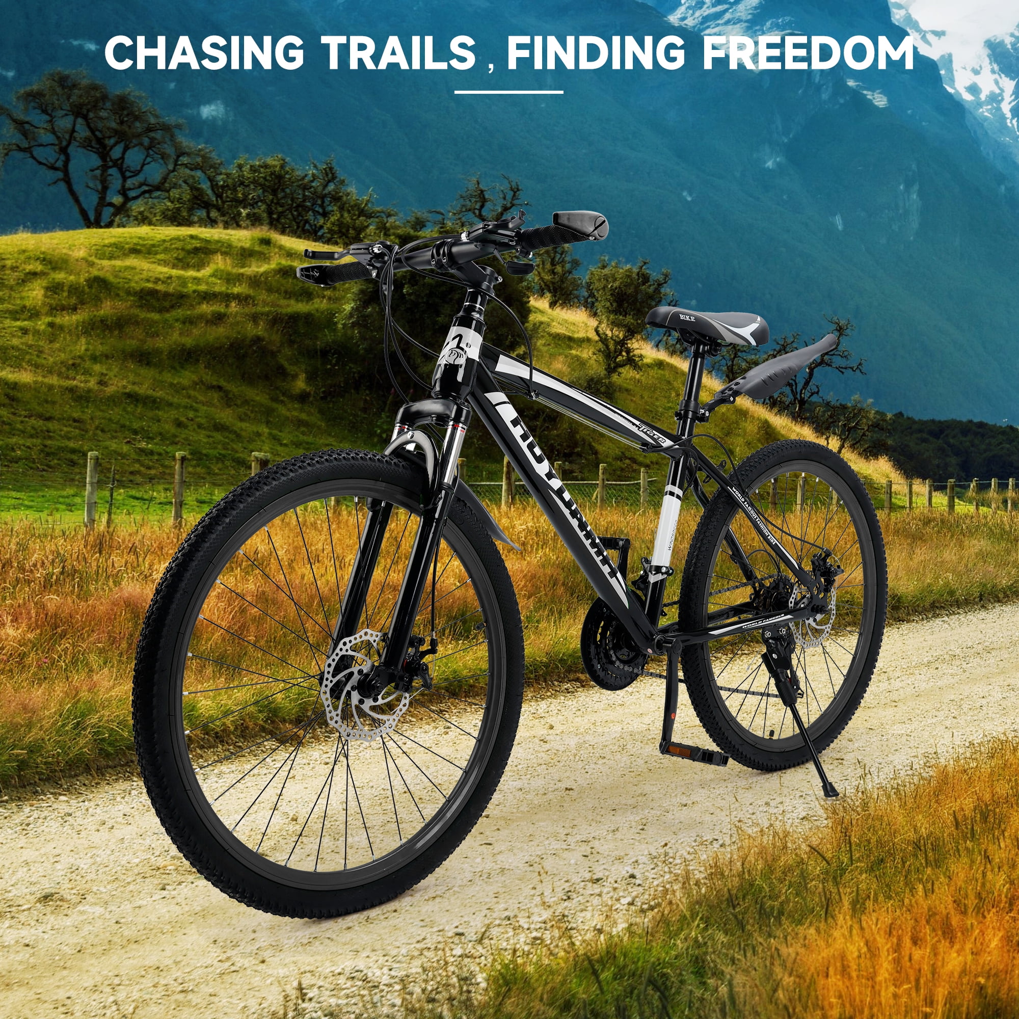 26" Mountain Bike for Men/Women, 24 Speed Shimano Twist Shifting, Front Suspension, Comfort Saddle Red/White/Blue/Green