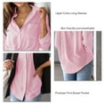 thumbnail image 2 of Mujeres rayas camisa con botón de manga larga cuello solapa casual cardigan blusa para las mujeres otoño Rosa XL, 2 of 6