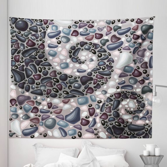 Nature Tapestry, Garden Mountains Volcanic Stones Image of Pebbles on Cement Print, Fabric Wall Hanging Decor for Bedroom Living Room Dorm, 5 Sizes, Slate Blue Dimgray, by Ambesonne