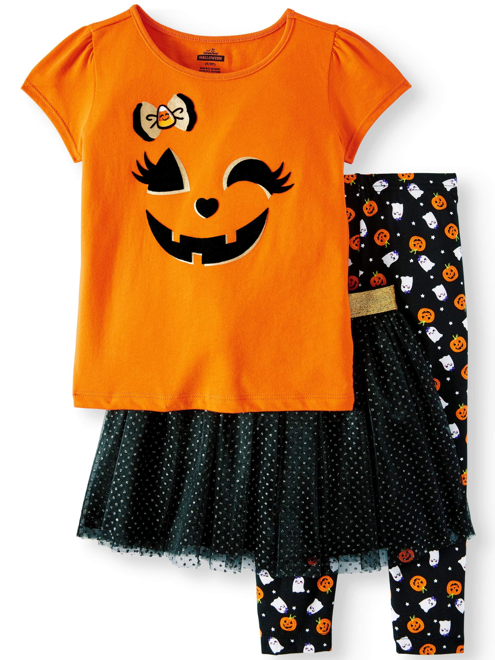 Halloween Short Sleeve TShirt, Leggings & Glitter Tutu, 3pc Outfit Set