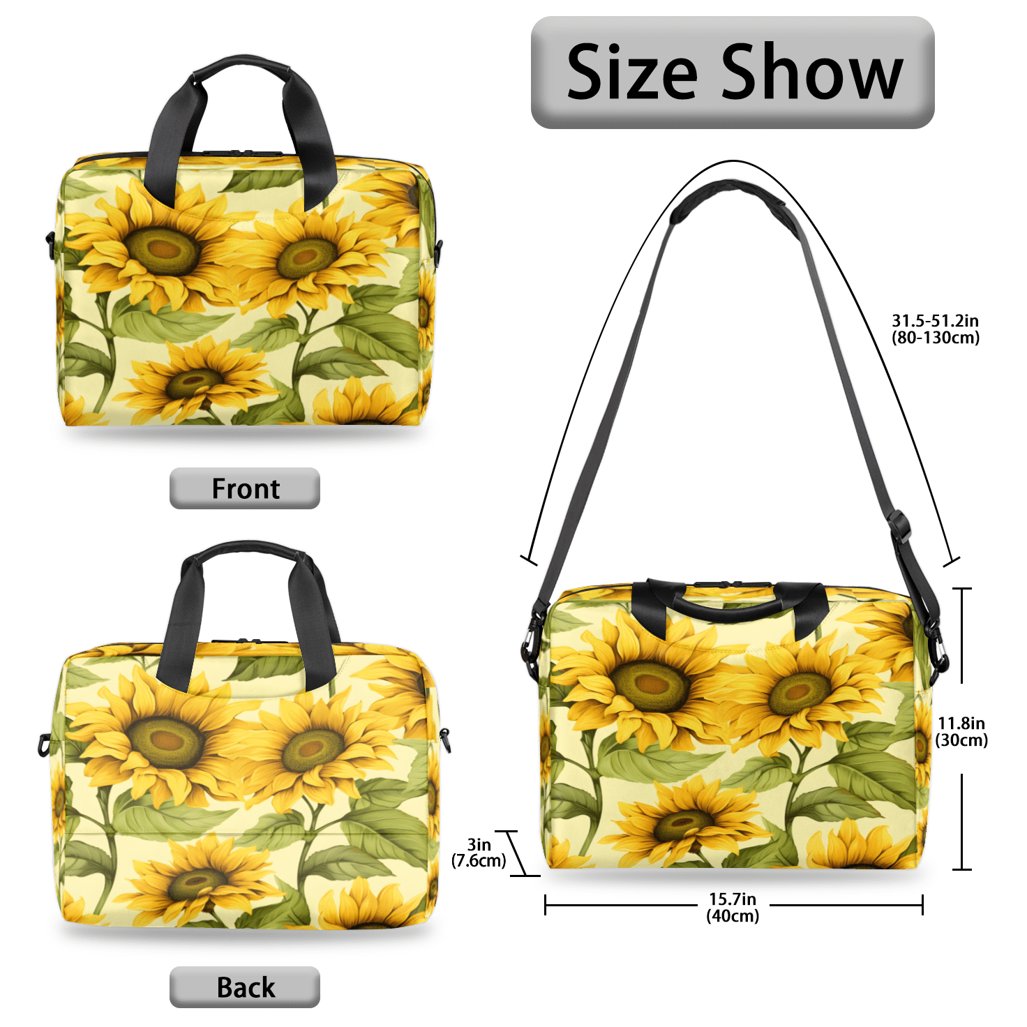 Herdesigns Sunflower Laptop Bag for Women Men, Computer Case Briefcase Messenger Bags, 15-15.6 inch Laptop Sleeve Shoulder Bag