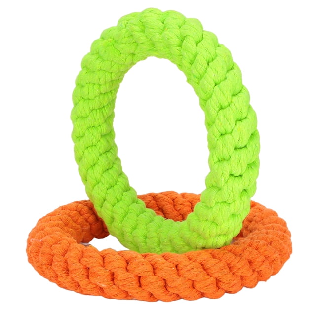 2 anillos de juguete para perros, cuerda de algodón, juguetes para masticar para la dentición, limpieza, entrenamiento y juego.